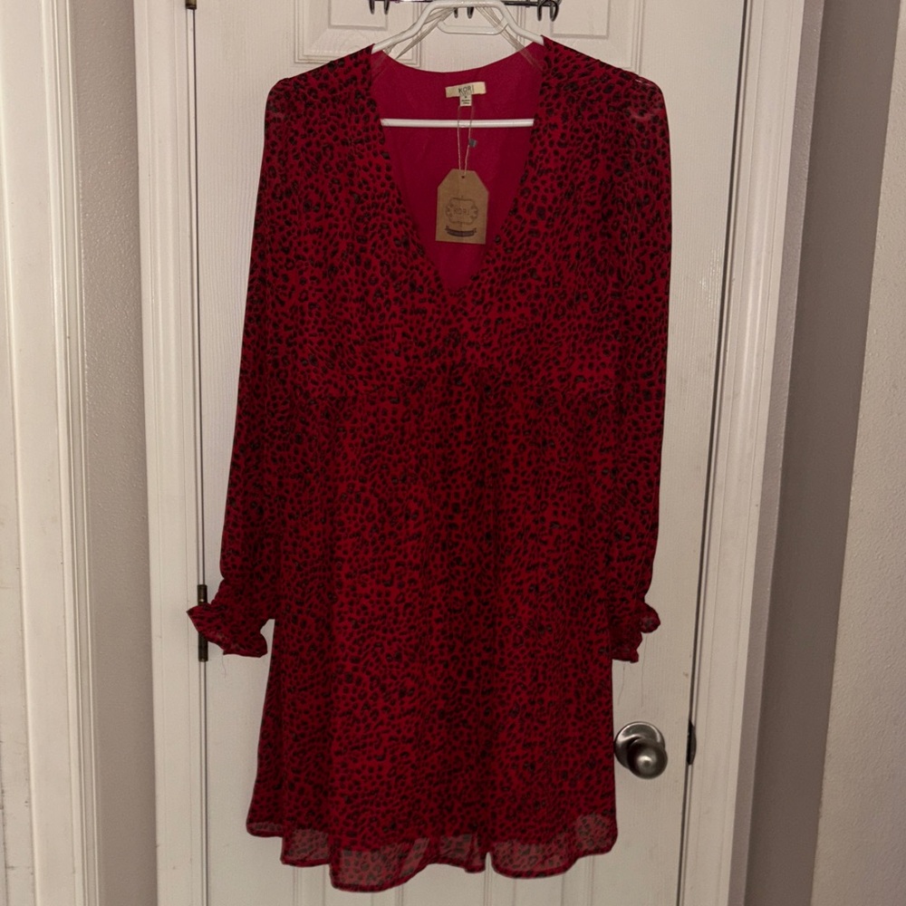 Kori Red Animal Print Long Sleeve Dress